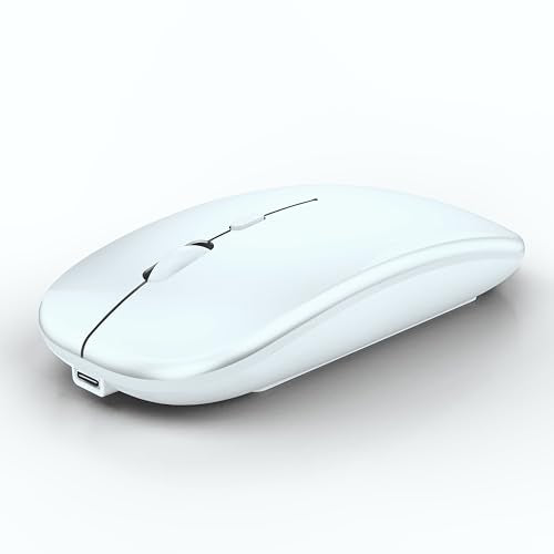 WREANU Wireless Bluetooth Mouse Rechargeable Laptop Mice, Bright White | Silent Slim Dual Mode (BT5.2 & 2.4G Portable USB Receiver) Computer Mouse for Laptop/iPad/Tablet/Apple/Computer/Mac - color: Bright White