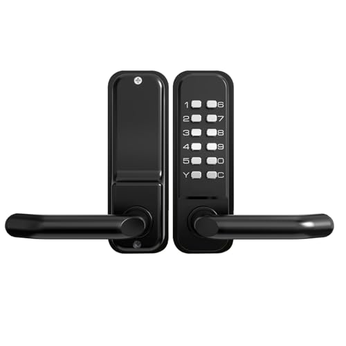 High-Security 12 Digit Keypad Mechanical Door Lock - Keyless Entry, Mechanical Code Lock with Handle, Waterproof & Rustproof, No Battery, Easy to Install, BH-MDLS0020202 - color: Matte Black - Round