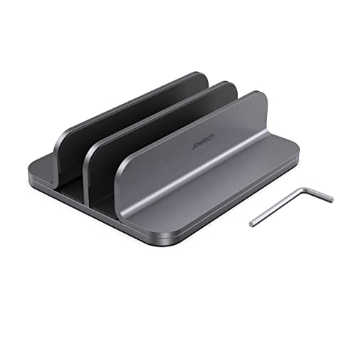 Dual Aluminum Vertical Laptop Stand Organizer, Sturdy Notebook Computer Holder Stand Compatible with New Liquid Retina XDR Apple MacBook Air/Pro/Neo, Mac mini, Apple TV & iPad Pro - Spacegray - color: SpaceGrey