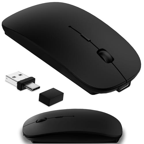 Wireless Mouse for MacBook & iPad, Bluetooth 5.2/3.0 & 2.4G USB-C/USB-A, Rechargeable Silent Slim Mouse with Multi-Device Switching & Activity Mode to Prevent Screen Lock - Black - color: Black
