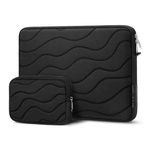 MOSISO 360 Protective Laptop Case 13.3 inch, 13-14 inch Laptop Sleeve,Black | Compatible with MacBook Neo/Air 13.6 M5 M4 M3 M2 M1/Pro 13/14, HP Dell ASUS Lenovo, Water Ripple Quilted Bag with Small Case