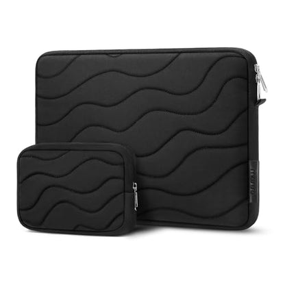 MOSISO 360 Protective Laptop Case 13.3 inch, 13-14 inch Laptop Sleeve,Black | Compatible with MacBook Neo/Air 13.6 M5 M4 M3 M2 M1/Pro 13/14, HP Dell ASUS Lenovo, Water Ripple Quilted Bag with Small Case