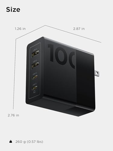 Lenovo 100W USB C Charger, 4-Port Multi-Device Fast Charging, Black GaN Power Block with 240W Cable, for Thinkpad, MacBook, Dell XPS, iPhone, Samsung - size: 4 Port - 100 W