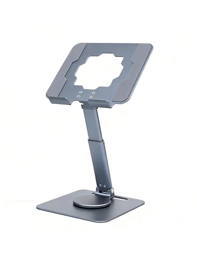 Full Metal Tablet Stand for Desk, 360° Swivel Height Adjustable | 8.7" sit-stand height, aluminum carbon steel, anti-slip silicone pads, hollow cooling, foldable, fits 4.7-13" iPad & tablets - color: Gray-green