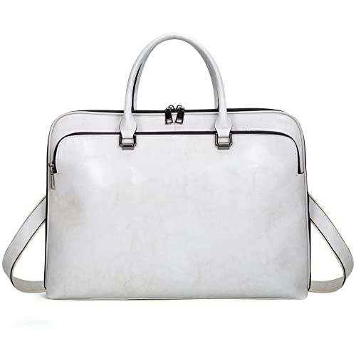 Blofinche Laptop Messenger shoulder bag: Genuine Leather work Briefcase 13.3 15.6 inch designer Satchel handbag - color: Beige, size: 13.3 inch