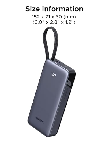 UGREEN Nexode 20000mAh 45W Power Bank, Built-in Cable for iPhone 17 Pro | Built-in USB-C cable, digital display, 3-port. Fast charges for iPhone 17 Pro, S26 Ultra, iPad Pro