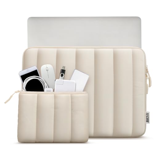 TECOOL Puffy Laptop Case 13.3 inch,13-13.3 inch Laptop Sleeve for 13“ MacBook Neo (2026),MacBook Air 13 13.6 inch M5 M4 M3 M2 M1 2026-2018,Mac Pro 13 Protective Notebook Sleeve with Small Case,Beige - color: Beige, size: 13.3 Inch