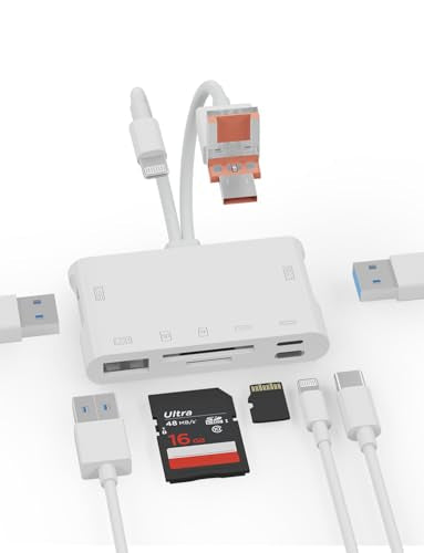Memory Card Reader, 7-in-1 SD Card Reader & USB OTG Adapter with Micro SD & SD C ard Slots, SD Card Reader for i-Phone/i-Pad, USB-C and USB-A Devices, Supports SDHC/SDXC/MMC Apple iOS