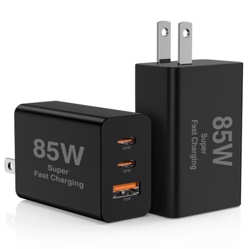 2Pack 85W USB C Wall Charger Block, 3-Port USB C Charging Adapter 100W Type C Super Fast Charging Power Plug Cube for MacBook Pro/Air,i-Pad Pro,i-Phone 17/16/15, Galaxy S25,and More-Black - color: Black+Black