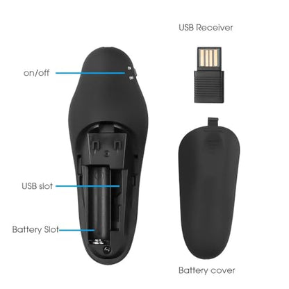 Presentation Clicker, 2.4GHz Connection, Widely Compatible, Wide Application, Presentation Remote Control with Ergonomic Handle for Teaching, Meeting, Speech
