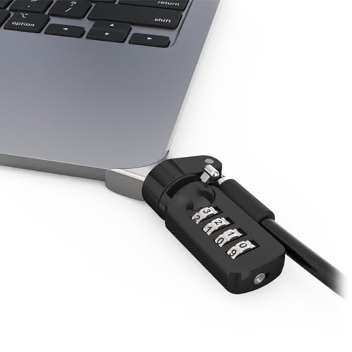 Compulocks Ledge Lock Adapter for MacBook Air 15" M2-M4 - Combination Cable Lock in Silver & Black, Secure Laptop Theft Protection Design, Anti-Theft Locking Solution for MacBook Air - size: Adapter with Combination Cable Lock