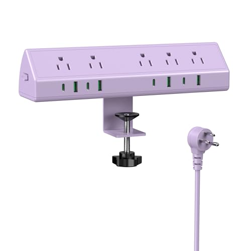 Jgstkcity Desk Clamp Power Strip USB C 45W,Surge Protector,Purple | 4 USB-C,Edge Mount,1875W Extension Cord,15A Switch,ETL Listed,Office,Gaming,Dorm - color: Purple, size: 6 FT
