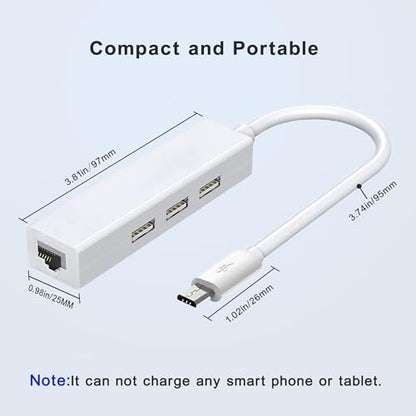 4-in-1 Micro USB OTG Adapter Hub with 3 USB Ports and 1 Ethernet Adapter, Reliable Data Sync for Raspberry Pi Zero/2W, Older Android Tablets, Nvidia Shield K1, Fire TV Cube Gen 2 - style: 1 Ethernet Adapter and 3 USB Ports