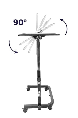 KMINA Overbed Table with Wheels, Hospital Bed Table, Tilting, Adjustable Height, Wood and Steel, C Shaped Side for Home Use Swivel, Black - color: Black
