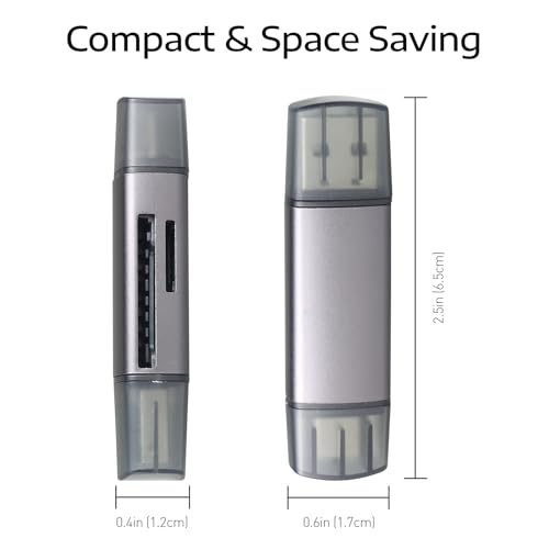 USB-C and USB SD Card Reader, 2-in-1 Aluminum Alloy Memory Card Reader with Dual Connectors for SDXC, SDHC, SD, MMC, RS-MMC, Micro SDXC, Micro SD, Micro SDHC, and UHS-I Cards