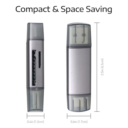 USB-C and USB SD Card Reader, 2-in-1 Aluminum Alloy Memory Card Reader with Dual Connectors for SDXC, SDHC, SD, MMC, RS-MMC, Micro SDXC, Micro SD, Micro SDHC, and UHS-I Cards