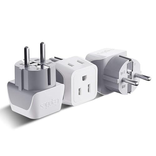 Ceptics Schuko Germany, France Plug Adapter, Dual Input - Ultra Compact Light Weight - Usa to Russia, South Korea Travel Adaptor Plug - Type E/F (3 Pack) - color: White
