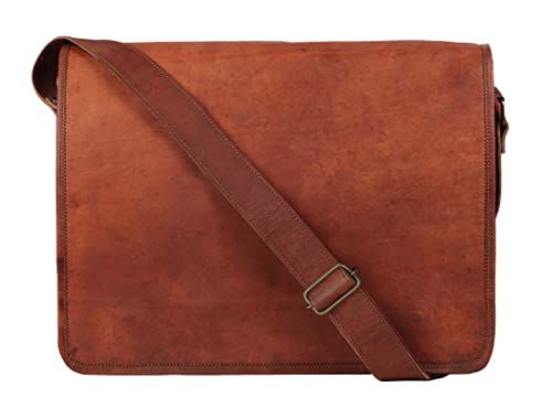 Leather Messenger Bag for Men & Women, 15" Vintage Crossbody Laptop Satchel | Fits 15 inches Laptop & iPad, Organized Pockets, Adjustable Shoulder Strap, Magnetic Closure, Travel Trolley Strap, Brown