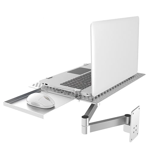 Laptop Wall Mount, Adjustable Laptop Arm with Mouse Tray, Vented Cooling Platform, Full Motion Articulating Notebook Tray, Weight Capacity 8KG, for Office, Workstation