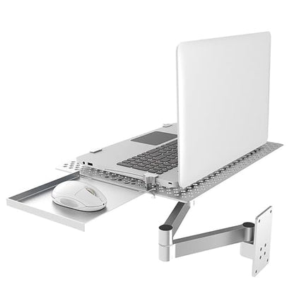 Laptop Wall Mount, Adjustable Laptop Arm with Mouse Tray, Vented Cooling Platform, Full Motion Articulating Notebook Tray, Weight Capacity 8KG, for Office, Workstation