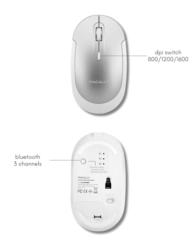Macally Wireless Bluetooth Mouse for Mac, MacBook Pro/Air, iPad, and PC - Comfortable and Quiet Compatible Wireless Apple Mouse - Rechargeable Battery - Silver - color: Silver