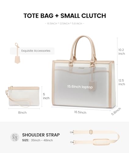 LOVEVOOK Laptop Tote Bag for Women, 15.6 inch Lightweight Canvas Office Work Bag Briefcase, Large Capacity Teacher Computer Bag Handbag for Travel Business,2pcs Set Canvas/Apricot | PU Leather Business Briefcase Teacher Travel College Bag Handbag fit for