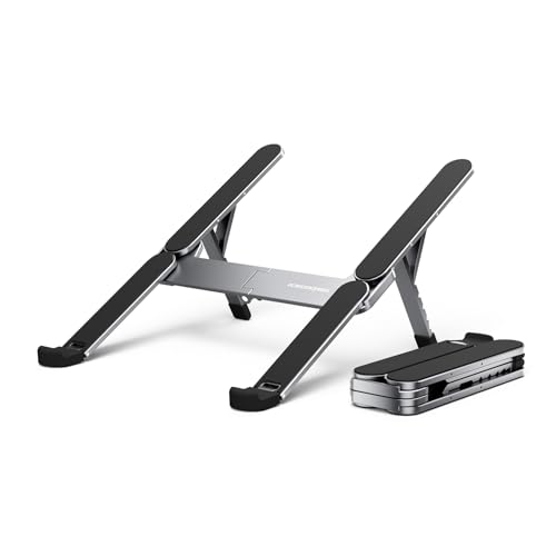 ICE COOREL Portable Laptop Stand, Foldable Laptop Riser for Desk, 6-Level Adjustable Ergonomic Computer Stand, Premium Aluminum Alloy Notebook Holder Compatible with 10-17 Inch Laptops & Tablets - color: SILVER