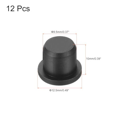 uxcell High Temp Silicone Plug Mount Dia 9.5mm/0.37 inch t Shaped Rubber Stopper Hole Plugs for Powder Coating Plating Waterproof Plugs Sealing Plugs Black Pack of 12(OD 12.5mm) - size: 9.5x12.5mm