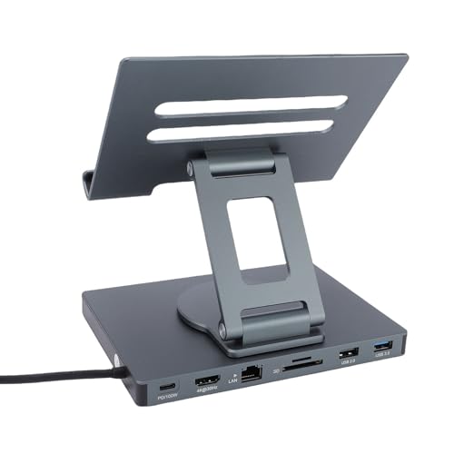 7-in-1 USB C Hub Charging Stand, 360° Laptop Docking Station & Tablet Holder with 100W PD, 4K 30Hz, USB 3.0, Gigabit Ethernet