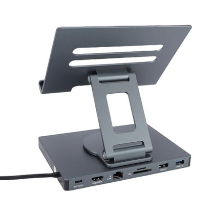 7-in-1 USB C Hub Charging Stand, 360° Laptop Docking Station & Tablet Holder with 100W PD, 4K 30Hz, USB 3.0, Gigabit Ethernet