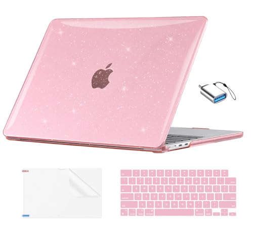 EooCoo for MacBook Air 13 inch Case M5/M4/M3/M2 2026-2022, Sparkly Pink | Glitter Design for Mac Air 13.6", Hard Shell & Keyboard Cover & Screen Film & Type-C Included, A3449/A3240/A3113/A2681 - color: Sparkly Pink