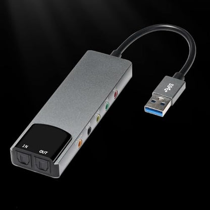 USB External Sound Card with SPDIF Digital Sound for 5.1 & 7.1 Surround Sound Systems, Aluminum Body - color: Gray