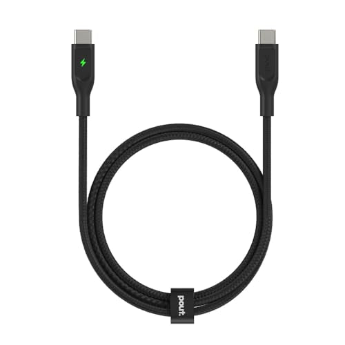 POUT ElectroBoost Thunderbolt LED 100W PD 3.0 USB-C to USB-C Cable – Nylon-Braided Fast Charging & Data Cable with Real-Time LED Status Indicator, E-Marker Chip, 480Mbps Transfer – 4ft, Phantom Black - color: Phantom Black