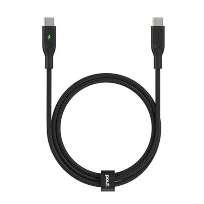 POUT ElectroBoost Thunderbolt LED 100W PD 3.0 USB-C to USB-C Cable – Nylon-Braided Fast Charging & Data Cable with Real-Time LED Status Indicator, E-Marker Chip, 480Mbps Transfer – 4ft, Phantom Black - color: Phantom Black