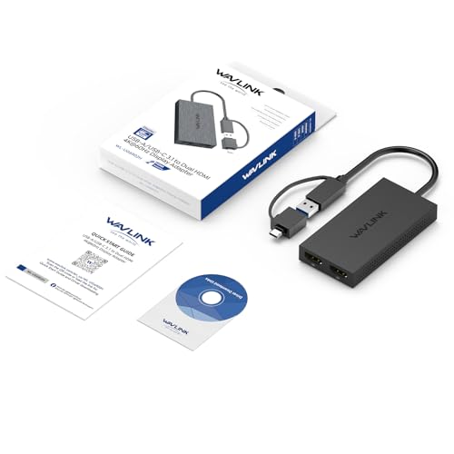 WAVLINK DisplayLink USB A/C to Dual HDMI Adapter 4K@60Hz for 2 Monitors | DisplayLink USB 3.0 & USB C to 2 HDMI Adapter for Dual Monitor, for Mac M1-M5/Neo, Windows, ChromeOS, Ubuntu