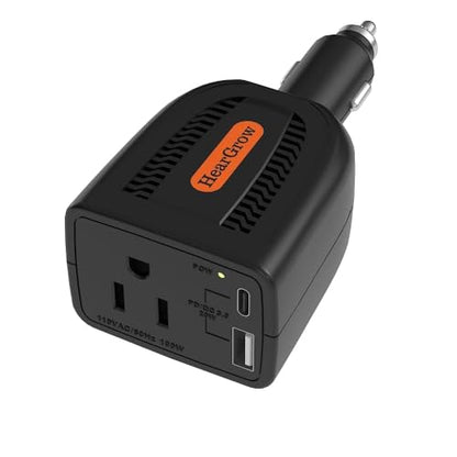 HearGrow 100W Power Inverter for Vehicle: Fanless Direct Cigarette Lighter Car Charger Adapter - Black Ultra Compact Silent Plug-in Outlet for Laptop CPAP Camping Road Trip & Emergency - color: Black