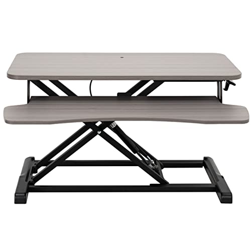VIVO Dark Gray 32 inch Standing Desk Converter, DESK-V000KG | Height Adjustable, Stand Up Desk Riser, Wide Keyboard Tray, Dual Monitor and Laptop Workstation, Black Frame, K Series - color: Dark Gray, size: 32"