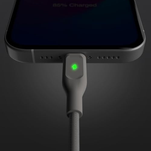 POUT ElectroBoost Thunderbolt LED 100W PD 3.0 USB-C to USB-C Cable – Nylon-Braided Fast Charging & Data Cable with Real-Time LED Status Indicator, E-Marker Chip, 480Mbps Transfer – 4ft, Almond Sand - color: Almond Sand