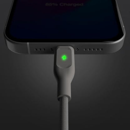POUT ElectroBoost Thunderbolt LED 100W PD 3.0 USB-C to USB-C Cable – Nylon-Braided Fast Charging & Data Cable with Real-Time LED Status Indicator, E-Marker Chip, 480Mbps Transfer – 4ft, Almond Sand - color: Almond Sand