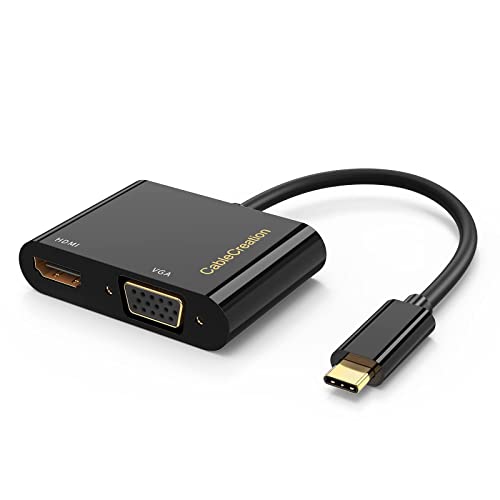 CableCreation USB C to HDMI VGA Adapter for Dual Monitor Adapter | 4k@30HZ, Plug and Play, Compatible with iPhone 17 Plus/17 Pro Max,Galaxy S22 Ultra, MacBook Pro 2020, iPad Pro 2020 - color: Black