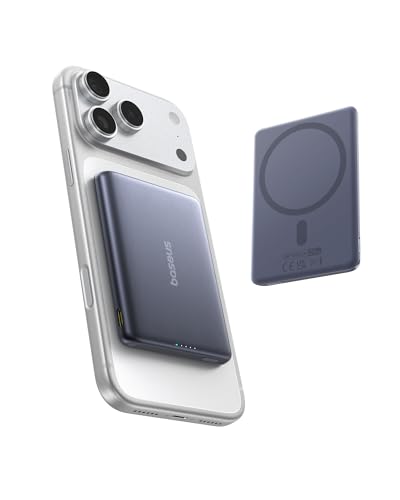 Baseus Picogo Power Bank, Smallest 5,000mAh Magnetic Wireless Charger with USB-C Braided Cable, Fast Charging Portable Battery Pack, NTC Safety Alloy Travel Essential for iPhone 17 Pro Max/17 Air/17e - color: Space Grey
