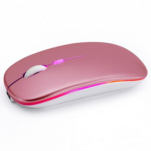 Wireless Bluetooth Mouse Rechargeable Long Lasting Dual Mode - BT 5.2 & 2.4G Silent RGB LED Mice, Slim Portable Ergonomic Mouse for Laptop/PC/Tablet/MacBook/iPad/Apple Devices(Rose Gold) - color: Rose Gold