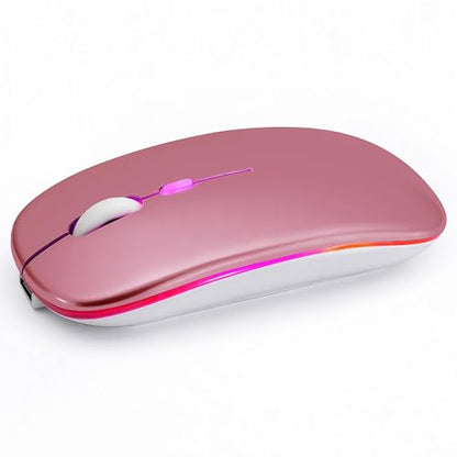Wireless Bluetooth Mouse Rechargeable Long Lasting Dual Mode - BT 5.2 & 2.4G Silent RGB LED Mice, Slim Portable Ergonomic Mouse for Laptop/PC/Tablet/MacBook/iPad/Apple Devices(Rose Gold) - color: Rose Gold