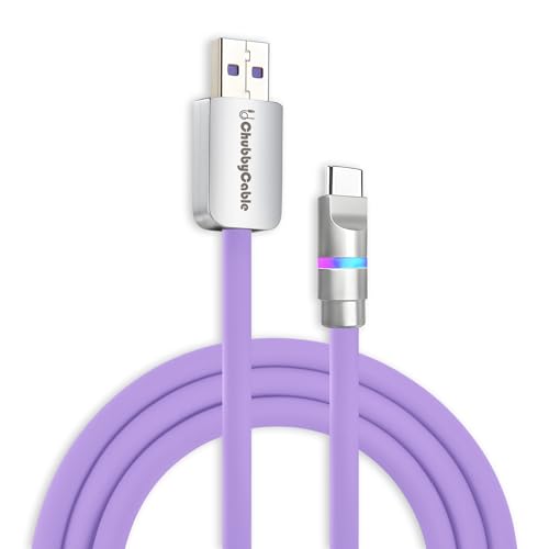 chubbycable Neon Chubby - Fast Charge Cable with Smart Light RGB Color Gradual Light Up 100W Charging Cord LED USB C Cable Compatible with iPhone 17-15 Series, Light Purple, USB-A to Type-C, 1.64 FT - color: Light Purple, size: 1.64ft (0.5m), style: USB A
