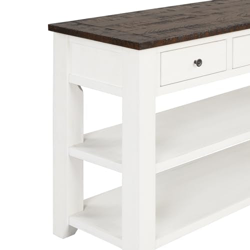 48’’ Modern Farmhouse Wood Entryway Console Table w/Storage, Antique White | 3-Tier Sofa Table Behind Couch, 3 Drawers, 2 Open Shelves, Easy Assembly, for Living Room, Dining, Hallway - color: Antique White