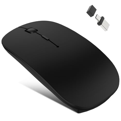 Bluetooth Wireless Mouse for MacBook Air Mac Pro iPad Laptop Computer Pad Optical Rechargeable Slim Silent Dual Mode (2.4G USB-C/USB-A&Bluetooth 5.2/3.0) Mouse Jiggler for Computer Awakening (Black) - color: Black