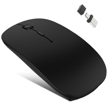 Bluetooth Wireless Mouse for MacBook Air Mac Pro iPad Laptop Computer Pad Optical Rechargeable Slim Silent Dual Mode (2.4G USB-C/USB-A&Bluetooth 5.2/3.0) Mouse Jiggler for Computer Awakening (Black) - color: Black