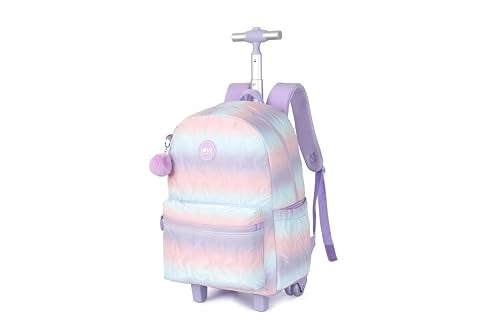 Rolling Backpack 17 inch with Lunch Bag Wheeled Laptop Backpack with wheels(QUILTED PURPLE) - color: Quilted Purple
