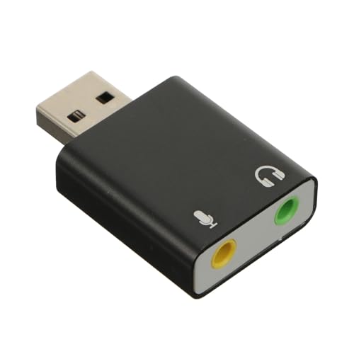 External USB 7.1 Audio Sound Card Aluminum Drive-Free Adapter for PC Laptop Live Streaming with Headphone and Microphone Jack, Black, Compatible with Multiple Operating Systems