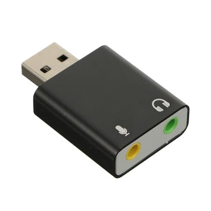 External USB 7.1 Audio Sound Card Aluminum Drive-Free Adapter for PC Laptop Live Streaming with Headphone and Microphone Jack, Black, Compatible with Multiple Operating Systems
